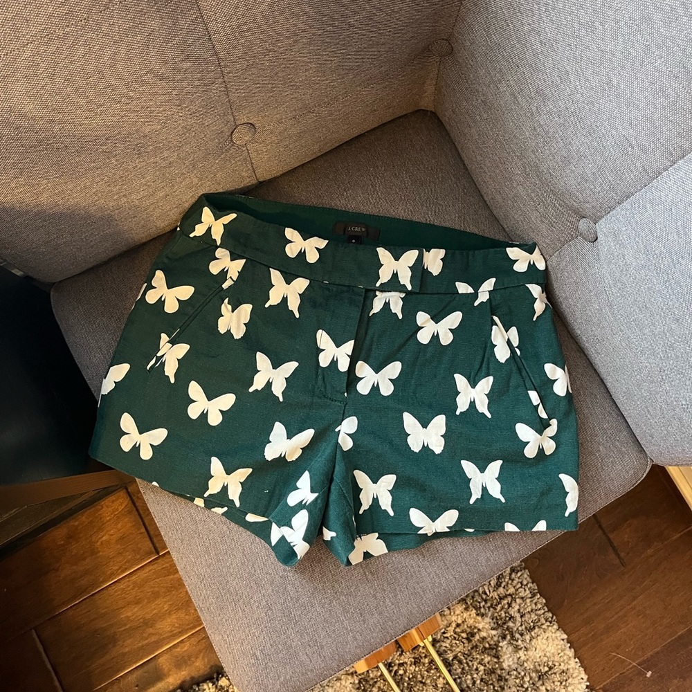 J CREW|3 INCH INSEAM|GREEN&WHITE|BUTTERFLY PATTERNED SHORT|0
